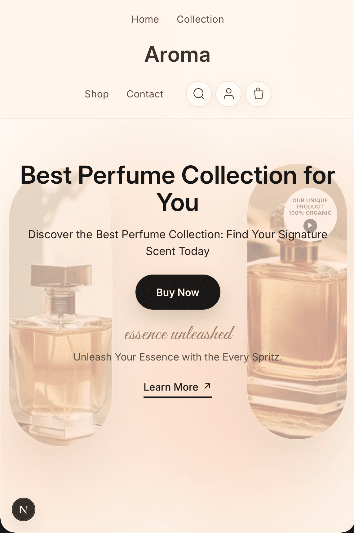 Custom E-commerce mobile view